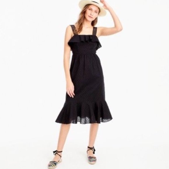 J. Crew Dresses & Skirts - J. Crew Black Swiss Dot Ruffle Eyelet Midi Dress 6